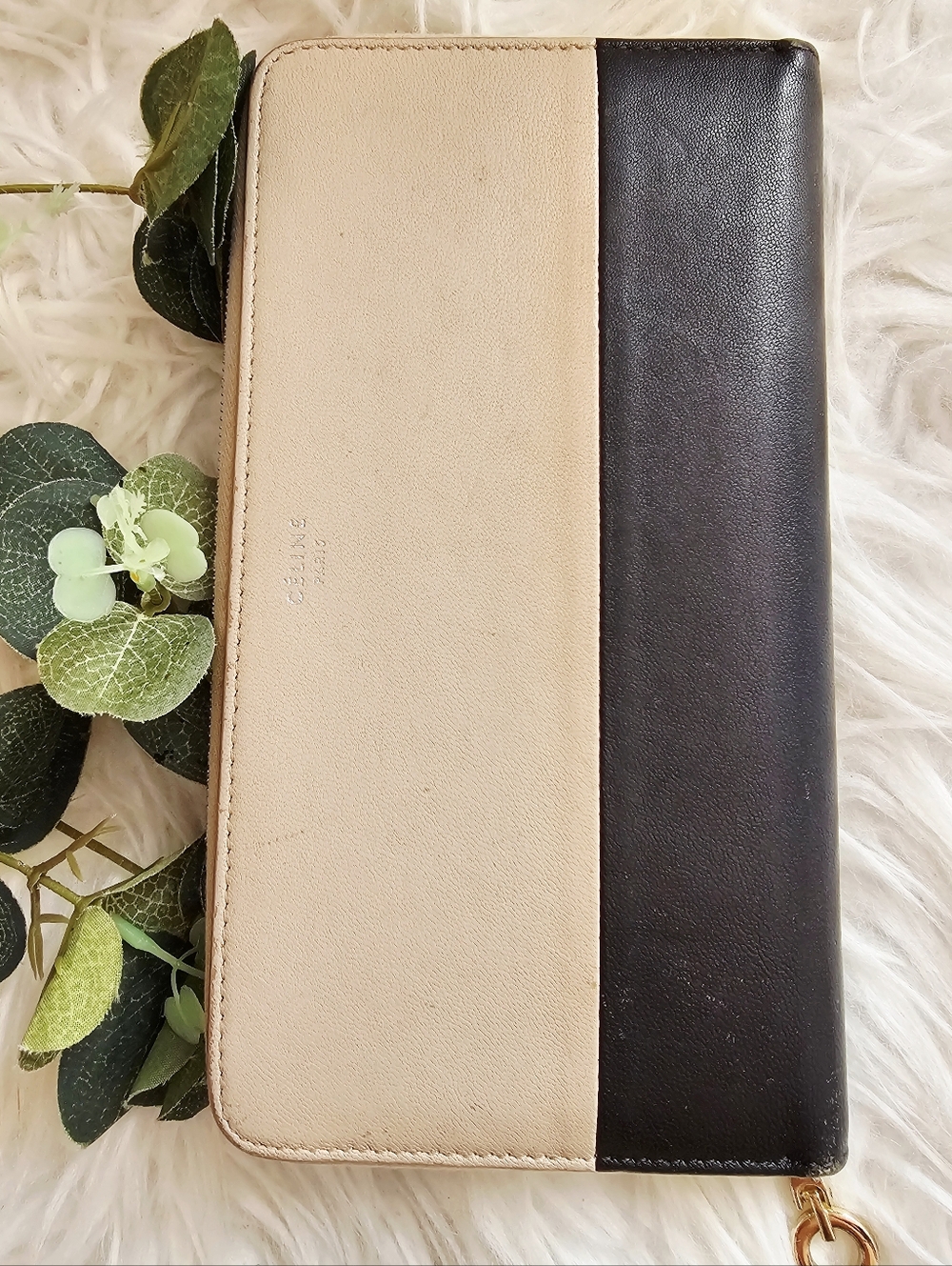 Celine Long Leather Zip Around Wallet Color-block Beige and Black - Preloved - Picture 6 of 13